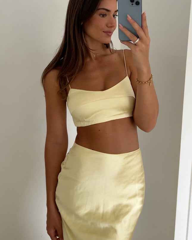 Light Yellow Satin Maxi Skirt