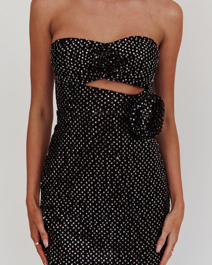 Black Rose Accent Sequin Mini Dress