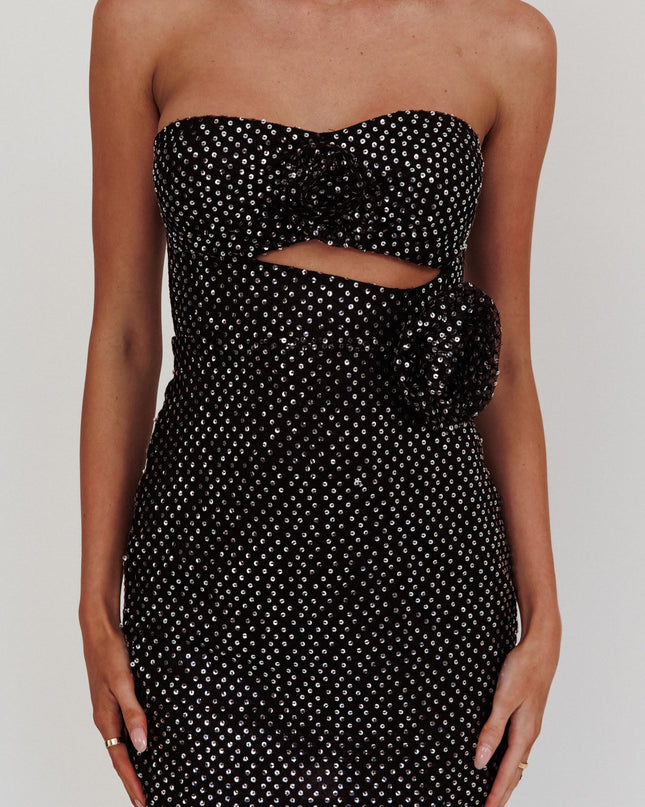 Black Rose Accent Sequin Mini Dress