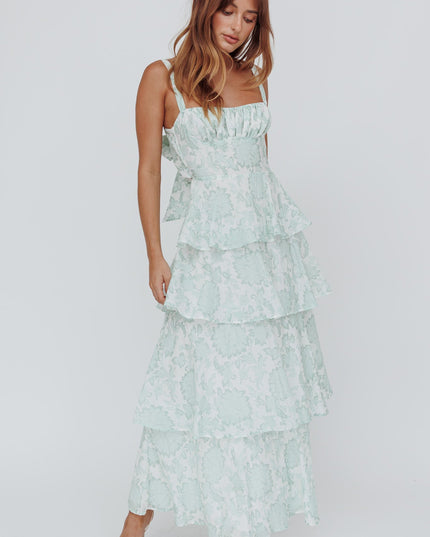 Sage Tiered Maxi Dress Floral