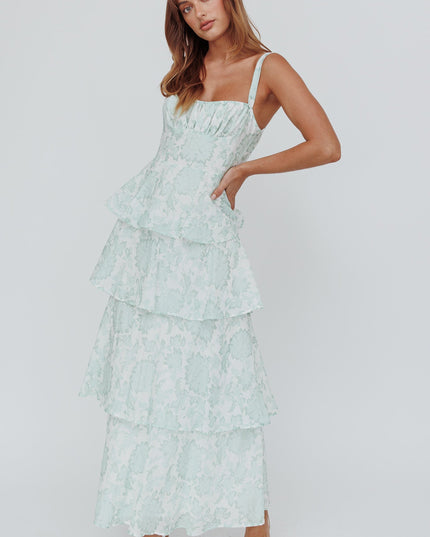Sage Tiered Maxi Dress Floral