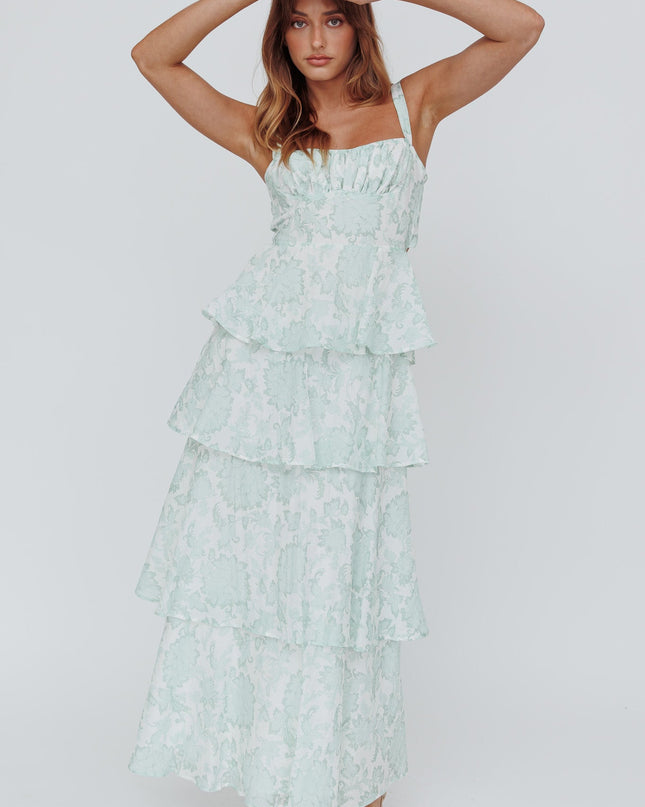Sage Tiered Maxi Dress Floral