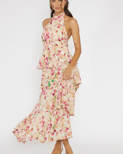 Pink Tiered Halterneck Dress