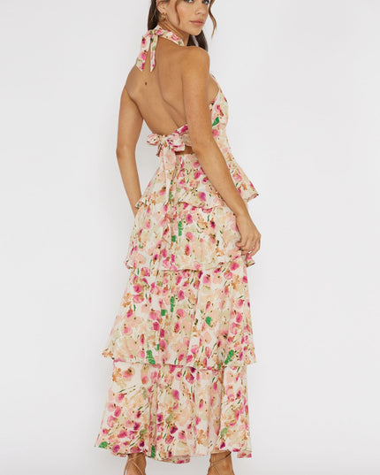 Pink Tiered Halterneck Dress