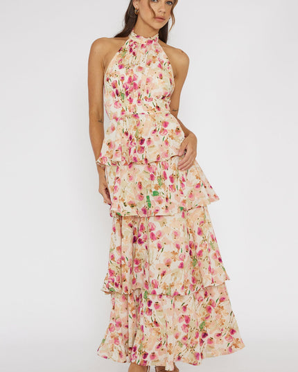 Pink Tiered Halterneck Dress