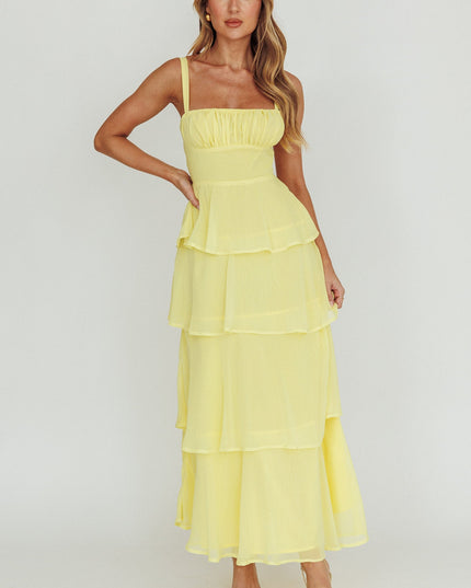 Yellow Tiered Ruffle Maxi Dress