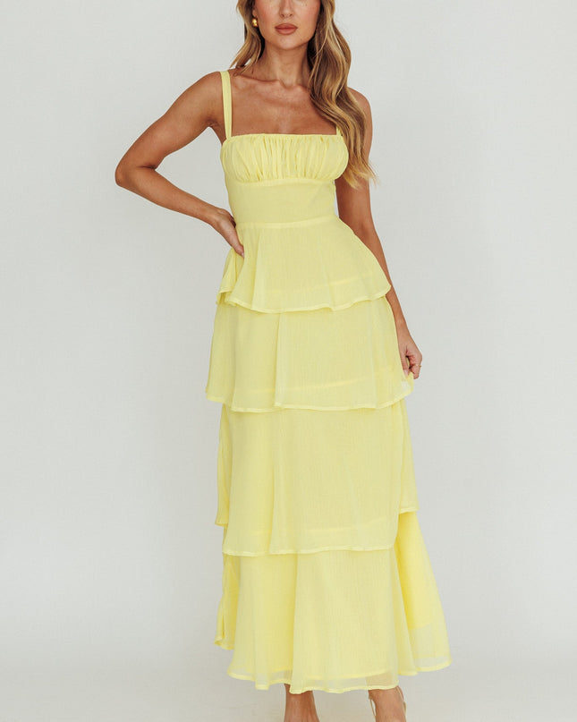 Yellow Tiered Ruffle Maxi Dress