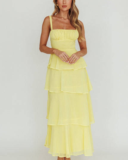 Yellow Tiered Ruffle Maxi Dress