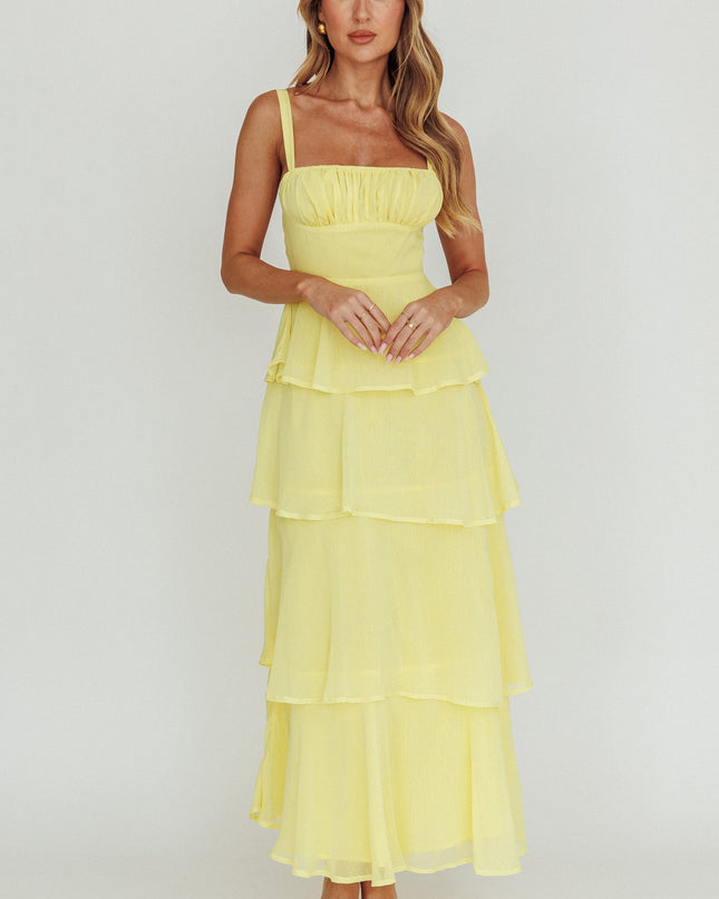 Yellow Tiered Ruffle Maxi Dress