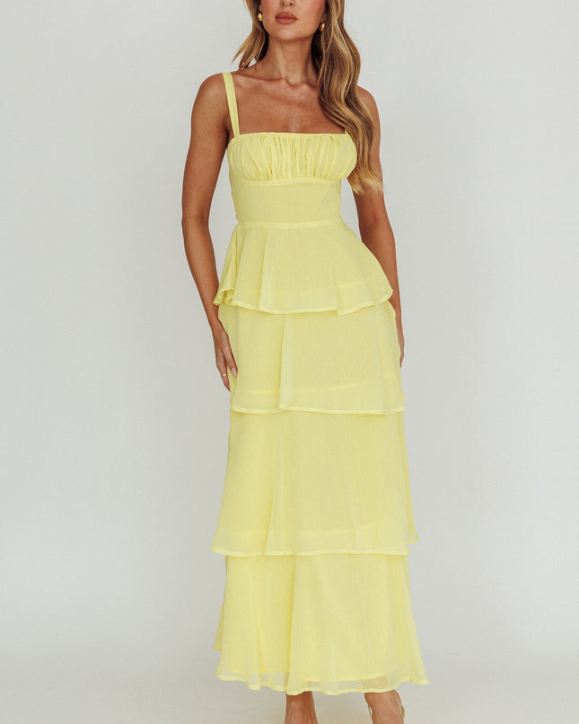 Yellow Tiered Ruffle Maxi Dress