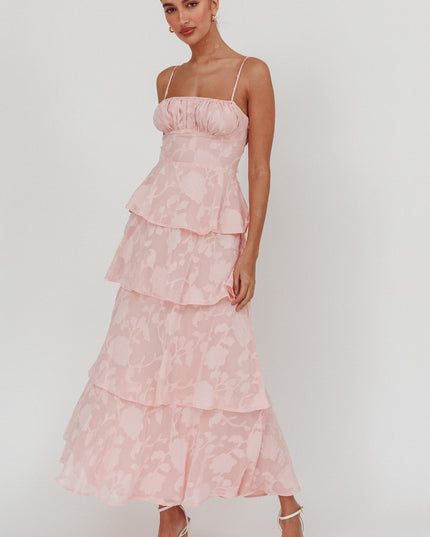 Pink Tiered Maxi Dress Jacquard