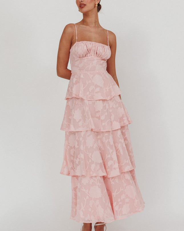 Pink Tiered Maxi Dress Jacquard