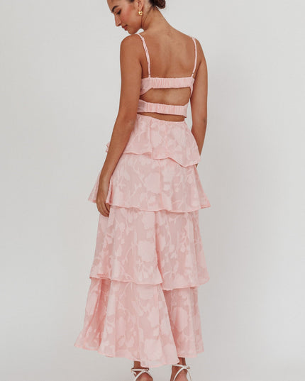 Pink Tiered Maxi Dress Jacquard