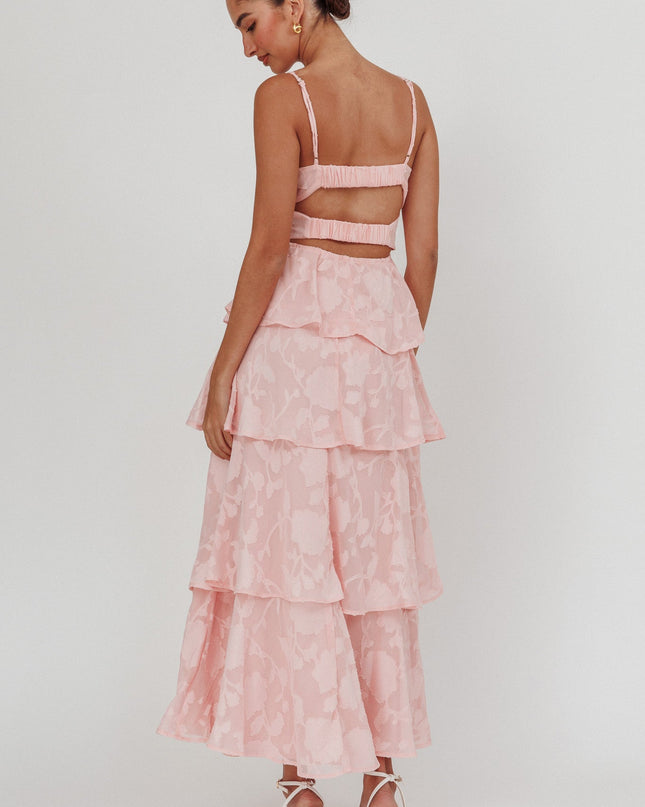 Pink Tiered Maxi Dress Jacquard