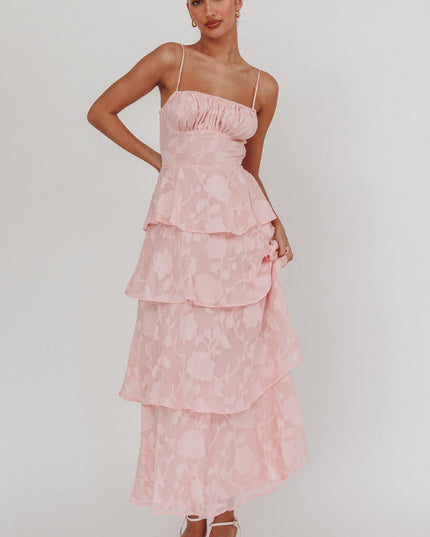 Pink Tiered Maxi Dress Jacquard