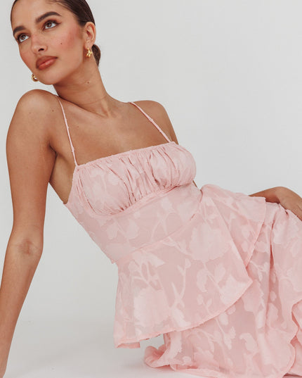 Pink Tiered Maxi Dress Jacquard