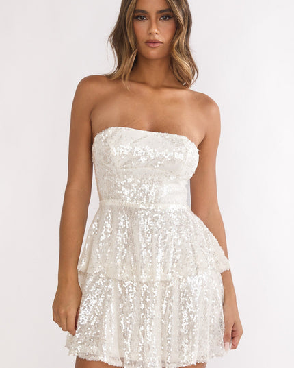 White Tiered Sequin Mini Dress