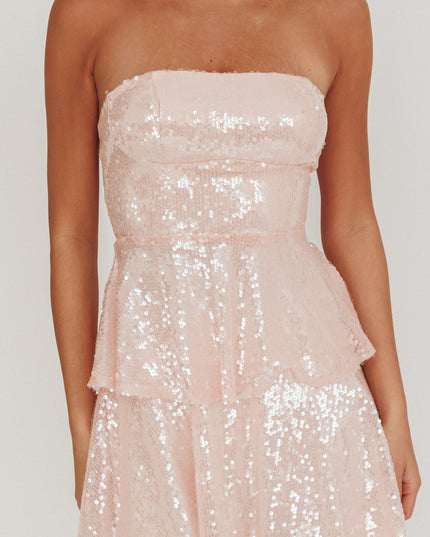 Pink Tiered Sequin Mini Dress