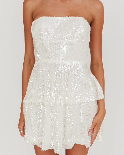 White Tiered Sequin Mini Dress