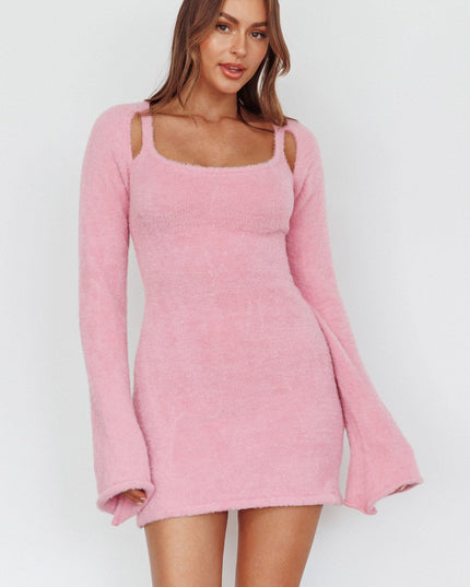 Blush It Fuzzy Knit Mini Dress