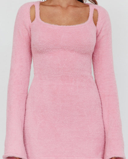 Blush It Fuzzy Knit Mini Dress