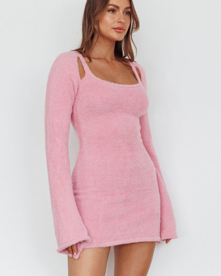 Blush It Fuzzy Knit Mini Dress