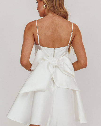 White Flared Bow Mini Dress
