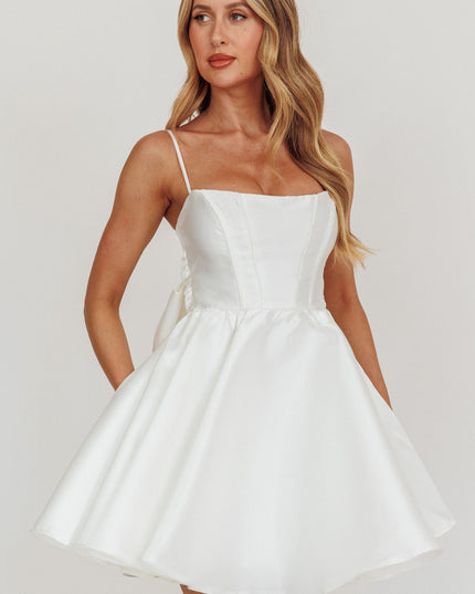 White Flared Bow Mini Dress