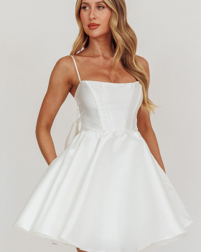 White Flared Bow Mini Dress