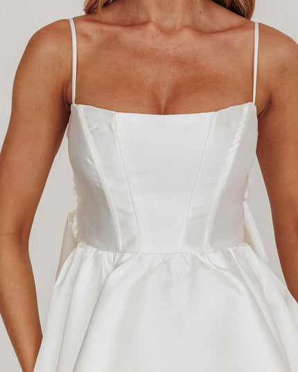 White Flared Bow Mini Dress