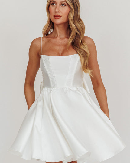 White Flared Bow Mini Dress