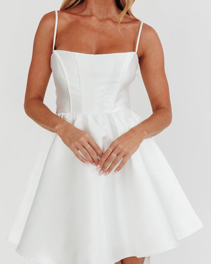 White Flared Bow Mini Dress