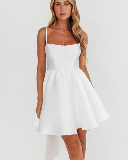 White Flared Bow Mini Dress