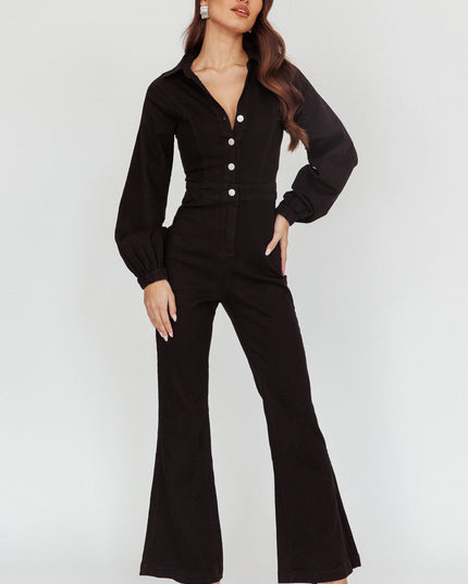 Black Long Sleeve Jumpsuit Denim