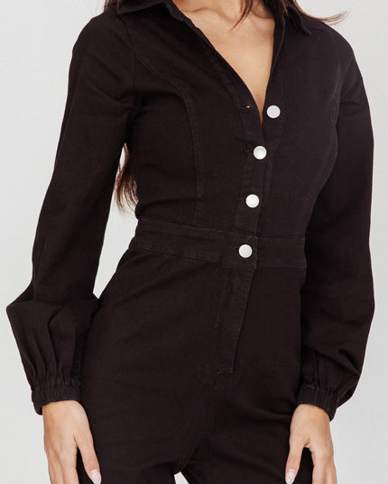 Black Long Sleeve Jumpsuit Denim