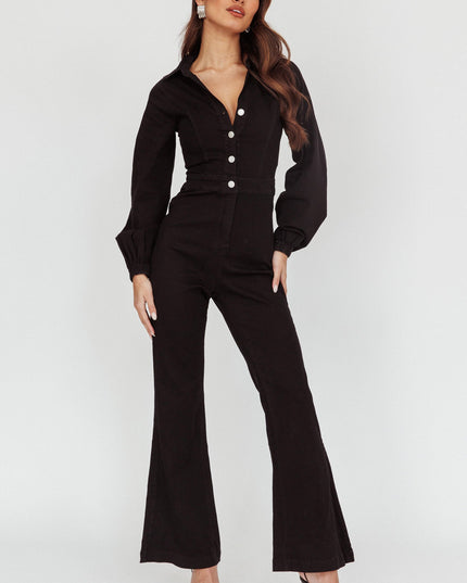 Black Long Sleeve Jumpsuit Denim