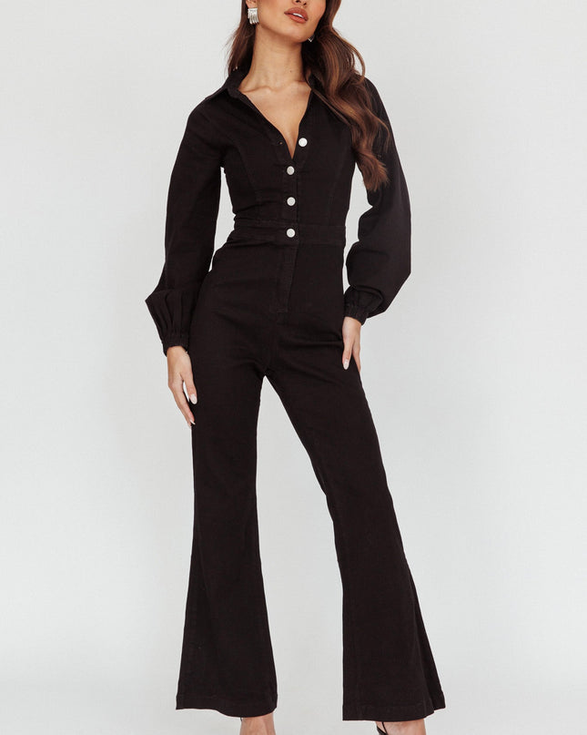 Black Long Sleeve Jumpsuit Denim