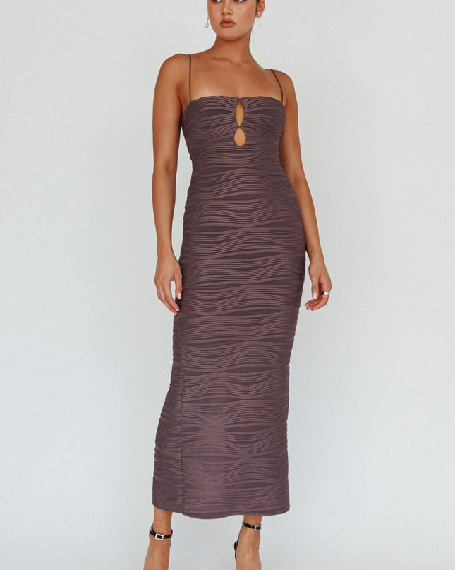 Grey Keyhole Bodice Midi Dress