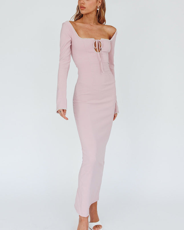 Blush Pearl Detailing Midi Dress