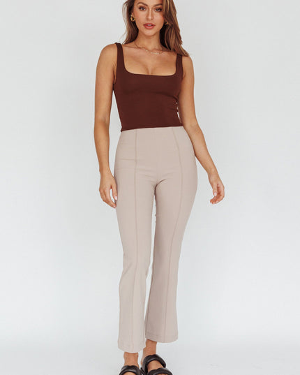 Beige Mid-Rise Flare Pants