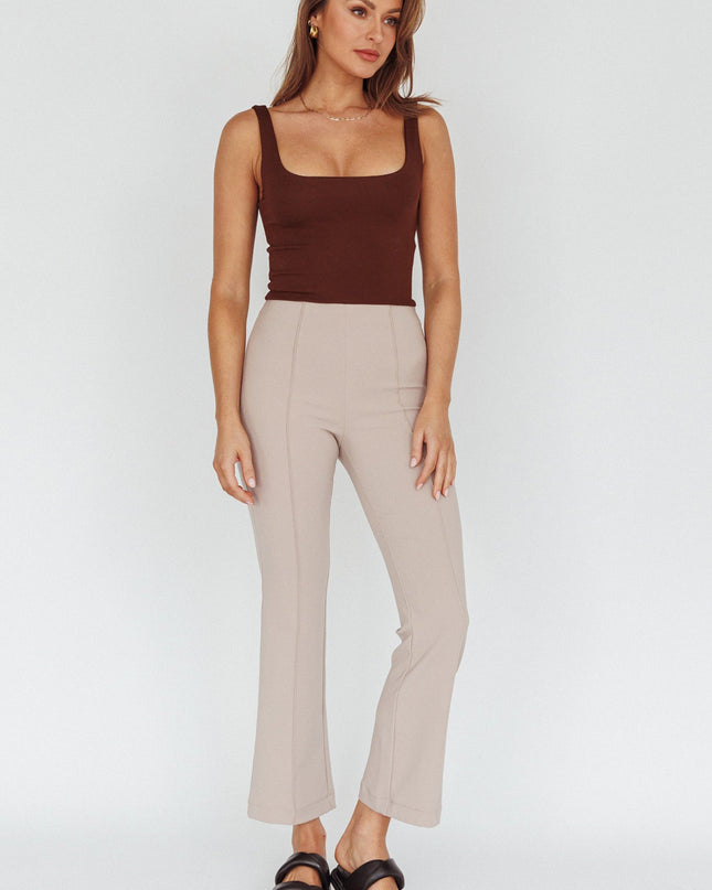Beige Mid-Rise Flare Pants