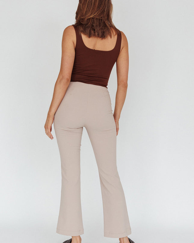 Beige Mid-Rise Flare Pants