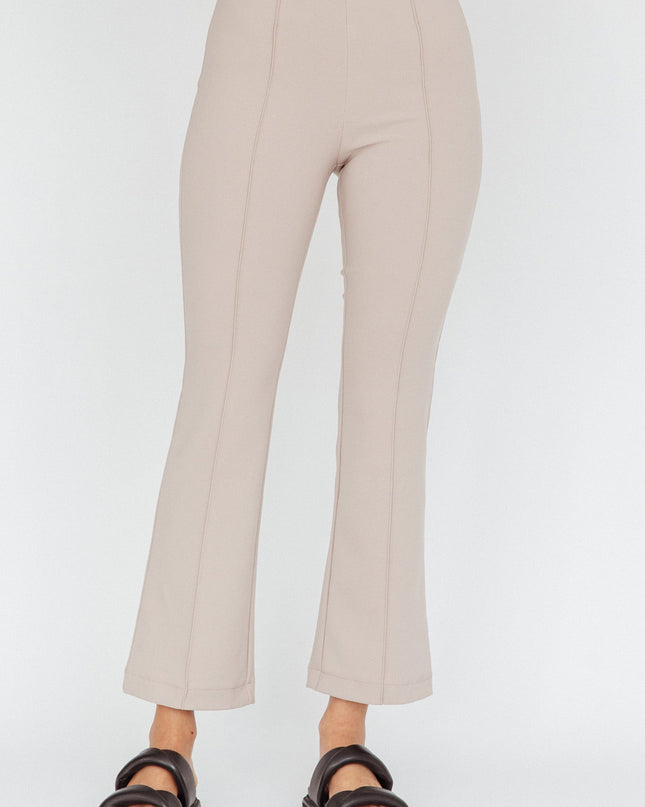 Beige Mid-Rise Flare Pants