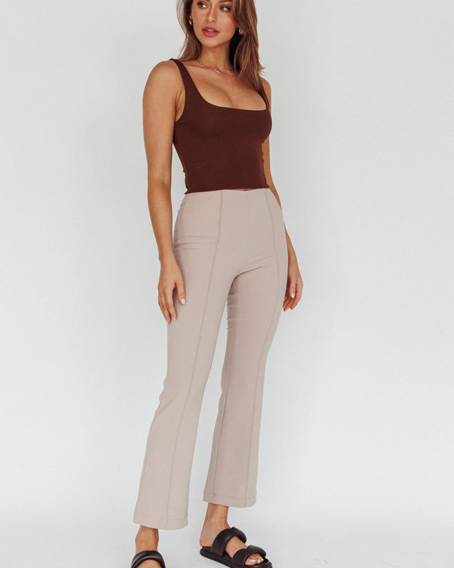 Beige Mid-Rise Flare Pants