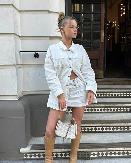 White Band Accent Stitch Mini Skirt