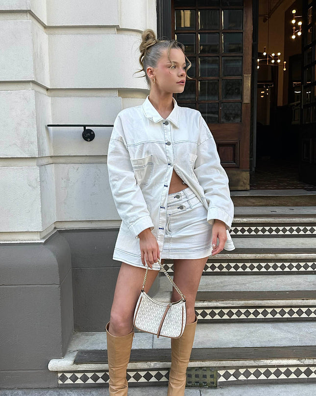 White Band Accent Stitch Mini Skirt