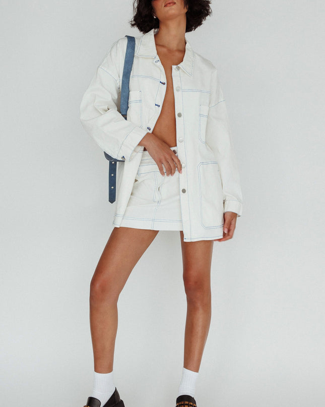 White Band Accent Stitch Mini Skirt