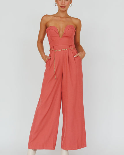 Rose Strapless Belted Waist Jumpsuit