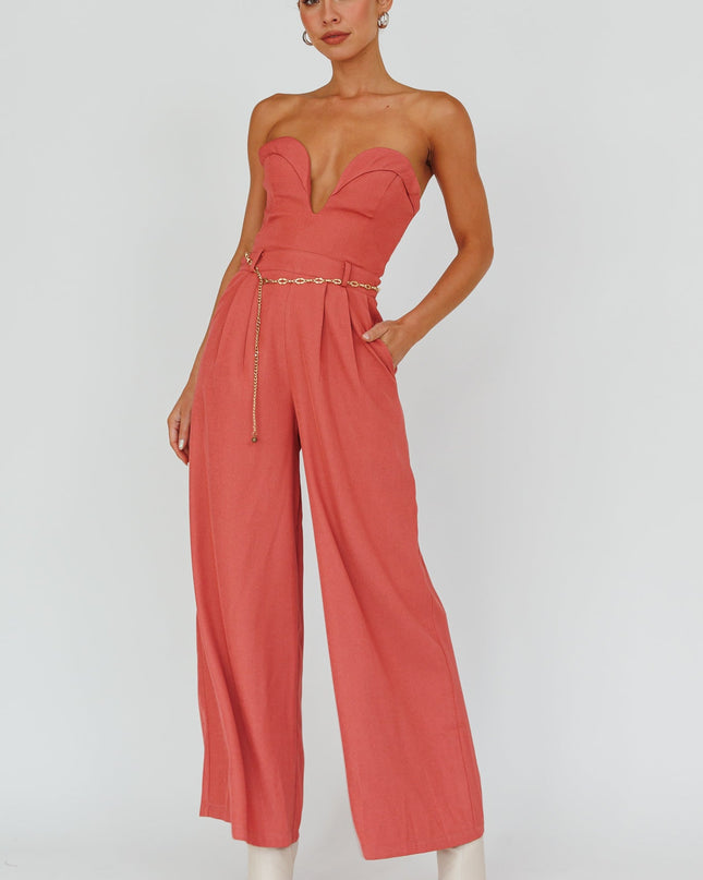 Rose Strapless Belted Waist Jumpsuit