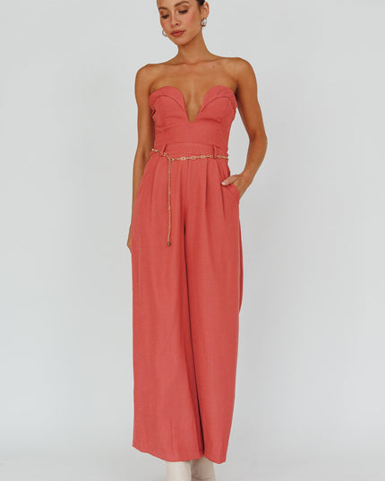 Rose Strapless Belted Waist Jumpsuit